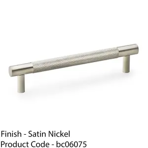 Knurled T Bar Door Pull Handle - Satin Nickel - 128mm Centres Premium Drawer