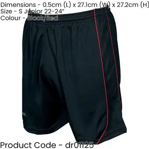 S JUNIOR Elastic Waist Football Gym Training Shorts - Plain BLACK/RED 22-24"