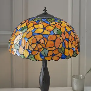 Luminosa Josette 1 Light Medium Table Lamp Dark Bronze, Tiffany Glass, E27