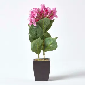 Homescapes Small Pink Artificial Hydrangea Flower in Black Pot, 38 cm Tall