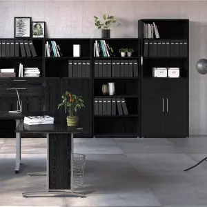 Prima Bookcase 5 Shelves with 2 Doors in Black woodgrain