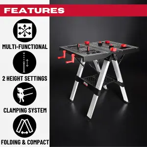 Excel Portable Workbench & Sawhorse Folding Work Table Clamping System with Adjustable Height Flip-Top