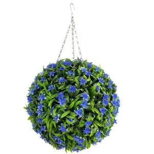 Best Artificial 38cm Blue Lily Hanging Basket Flower Topiary Ball - Suitable for Outdoor Use - Weather & Fade Resistant