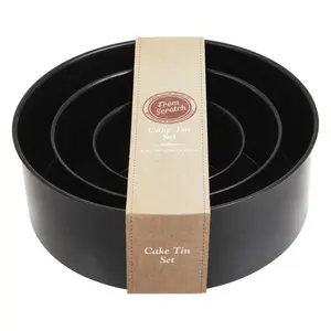 Interiors by Premier Set of Three Round Cake Tins, Nonstick Coating Baking Tins, Black Cake Pans, Cake Tins for Everyday Use