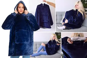 Thick Super Soft Sherpa Lined Hoodie Blanket - Blue