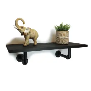 Solid Pine Rustical Shelf Black Ash Black Industrial Pipe Bracket 25x90cm