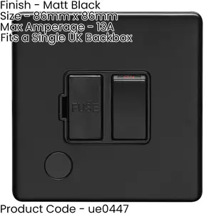 1 Gang 13A Switched Fuse Spur & Flex Outlet SCREWLESS MATT BLACK Isolation