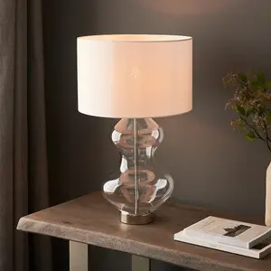 Luminosa Lecce Complete Table Lamp, Satin Brass Plate, Glass With Vintage White Fabric