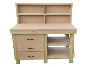 Wooden MDF top tool cabinet workbench with storage shelf (V.7) (H-90cm, D-70cm, L-180cm) with back panel and double shelf