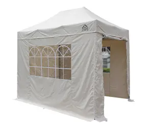 All Seasons Gazebos 2.5x2.5 Full Waterproof Pop Up Gazebo with 4 Heavyweight Side Panels and Accessories Beige