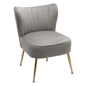 Grey Velvet Modern Armless Wingback Accent Chair Leisure Upholstered Sofa Chair  with Gold Legs