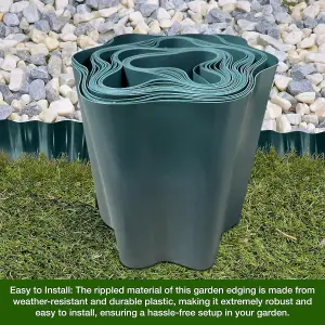 9 Metres Green Flexible Plastic Lawn Edging Durable, Weatherproof, and Frost-Resistant  15cm Height