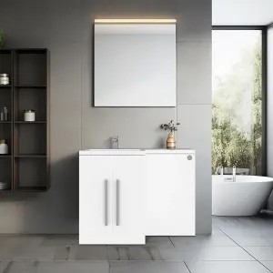 Rinse Bathrooms 1100mm LH Painting Vanity Unit with Basin and Back to Wall Unit Bathroom Storage Unit Free Standing White