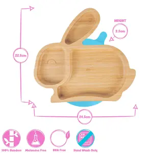 Bamboo Rabbit Baby Weaning Plate & Fork Set - Blue