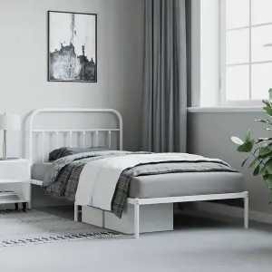 Berkfield Metal Bed Frame with Headboard White 100x200 cm