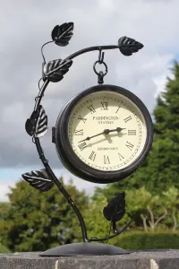 Double Sided Leaf Design Garden Clock for Outdoor or Indoor Use.  Clock face is 15cms in diameter