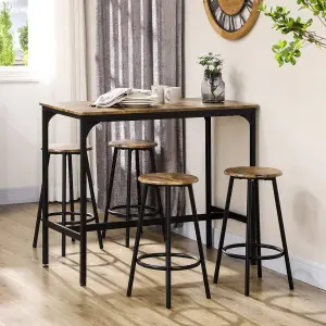 HOMCOM 5 Piece Bar Table and Stools Set with Metal Frame Rustic Brown