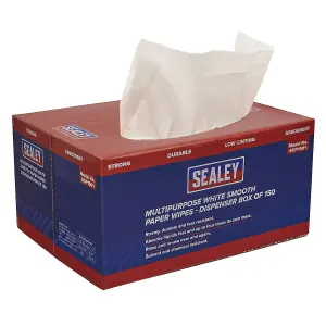 Sealey Multipurpose Paper Wipes in Dispenser Box - Smooth White 73gsm 150 Sheets SCP1501