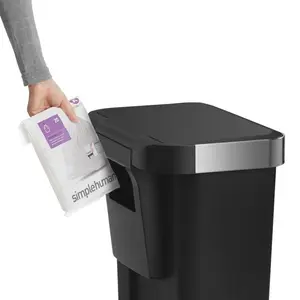 Simplehuman 45L Plastic Rectangular Pedal Bin With Liner Pocket Black