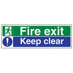 Fire Exit / Keep Clear Safety Sign - Glow in the Dark - 600x200mm (x3)