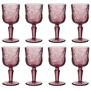 Set of 8 Luxury Embossed Pink Drinking Wine Glass Wine Goblets 270ml