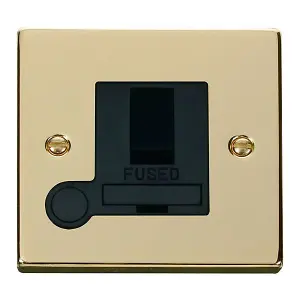 Polished Brass 13A Fused Connection Unit Switched With Flex - Black Trim - SE Home