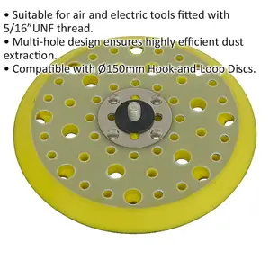 150mm DA Backing Pad for Hook & Loop Discs with Multi-Hole Design and 5/16 Inch UNF Thread