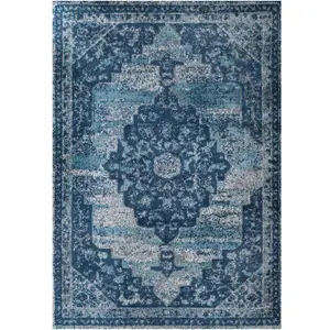 Navy Blue Traditional Medallion Area Rug 60x110cm