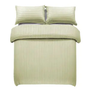 Microfiber Striped Duvet Cover Set with Pillowcases Cream / Double Duvet Cover + 2 Standard Pillowcases