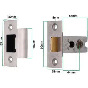 AFIT Satin Stainless Bolt Through Tubular Latch Fire Rated - 64mm Case 44mm Backset