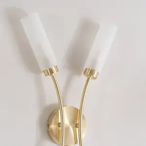 ValueLights Maya 2 Way Curved Brushed Gold Wall Light Fitting for Living Room Lounge Hallway