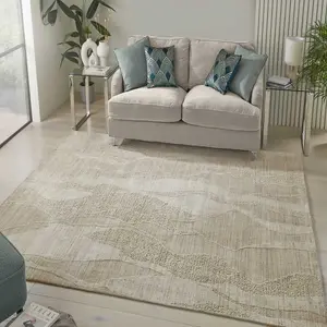 Beige Wool Abstract Luxurious Modern Easy to Clean Abstract Dining Room Bedroom and Living Room Rug -366cm X 457cm