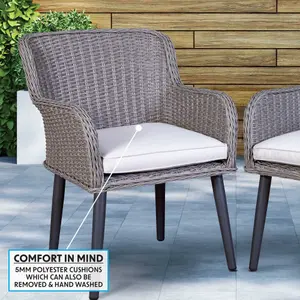 Dellonda Buxton Rattan Wicker Outdoor Dining Armchair & Cushions, Set of 2, Grey