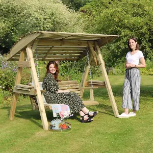 Zest Miami Wooden Garden Swing 2 Seater Bench With Roof Canopy & Cover