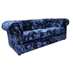 Chesterfield Crystal 3 Seater Sofa Lustro Sapphire Blue Velvet In Classic Style