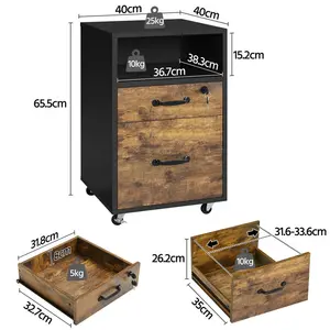 40cm Wide 2 -Drawer Mobile File Cabinet Black/Rustic Brown