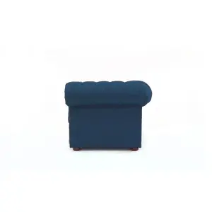 Chesterfield 3 Seater Sofa Charles Midnight Blue Real Linen Fabric In Classic Style