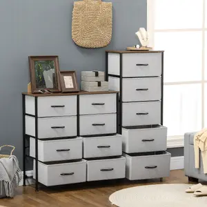 HOMCOM 5 Drawer Fabric Chest of Drawers w/ Wooden Top for Closet Hallway Grey