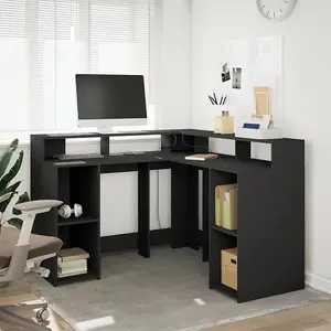 Berkfield Desk with LED Lights Black 130x130x91 cm Engineered Wood