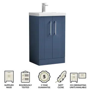 Retro 2 Door Floor Standing Vanity Unit with Thin-Edge 1 Tap Hole Ceramic Basin - 500mm - Satin Blue - Balterley