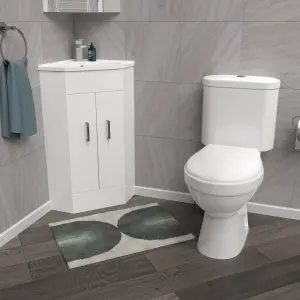 Nes Home White Corner Vanity Unit with Ceramic Basin & Toilet Set