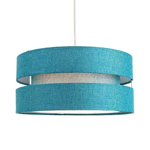 Contemporary Quality Teal Linen Fabric Triple Tier Ceiling Pendant Light Shade