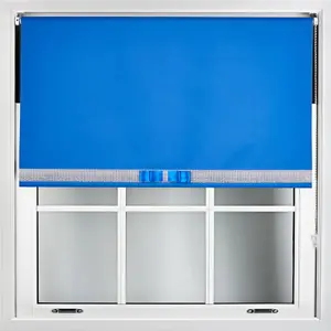 Blue Blackout Roller Blind with Silver Diamante & Blue Bow Free Cut Down Service by Furnished - (W)60cm x (L)210cm