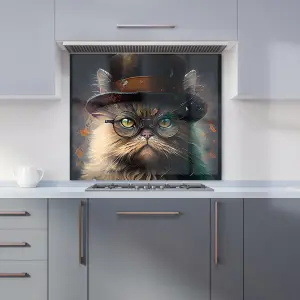 Persian Cat With Glasses Splashart Premium Glass Kitchen Splashback W700mm x H650mm