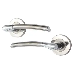 AFIT Door Handle Bathroom Set - Polished/Satin Chrome Finish - 64mm Lock 76mm Hinges Boston Range