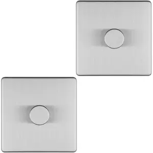 2 PACK 1 Gang Dimmer Switch 2 Way LED SCREWLESS SATIN STEEL Light Dimming Wall