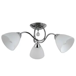 Luminosa Stylized Flush Ceiling Light Chrome, White 3 Light  with White Shade, E27