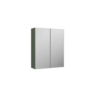 Contemporary Bathroom Wall Hung Mirror Cabinet-2 Door 50/50 Split, 600mm, Satin Green