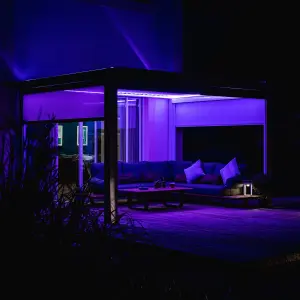 PergoSTET 4m x 4m Pergola with 3 Drop Sides and LED Lighting in White