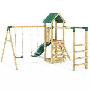 Rebo Adventure Wooden Climbing Frame with Monkey Bar, Swings & Slide - El Capitan